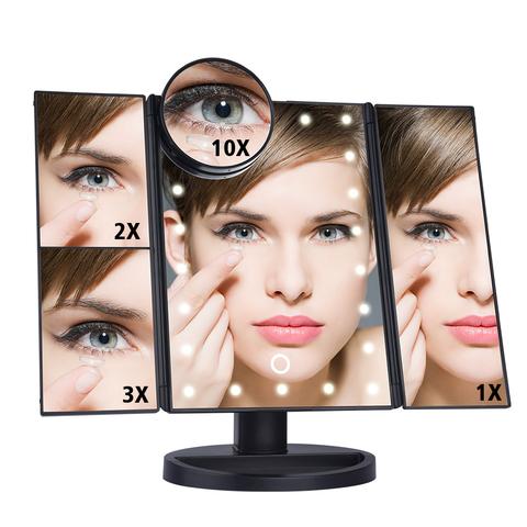 Three-sided Foldable Magnifying Desktop Makeup Mirror With Lamp