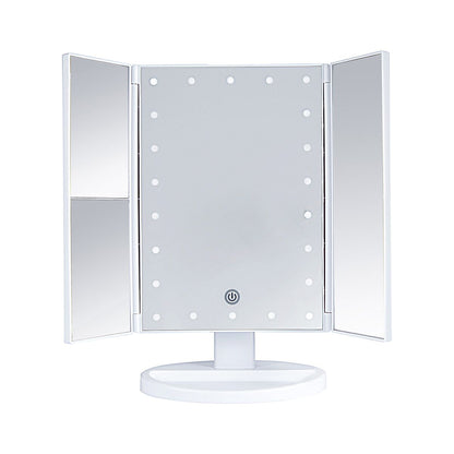Three-sided Foldable Magnifying Desktop Makeup Mirror With Lamp