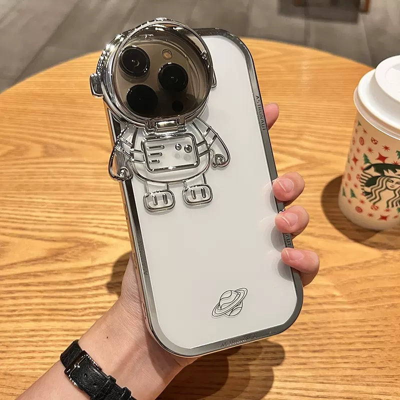 Калъф за телефон с бляскава стойка за камера за астронавт за IPhone 14 13 12 11 Pro Max XR 14 Plus Невидима скоба за обектив, меко покритие