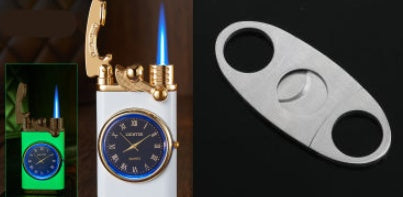 Нова запалка с електрически часовник с кобилица с автоматично запалване Прав син пламък Запалка Творчески истински циферблат Надуваема ветроустойчива запалка Мъжки часовник подарък